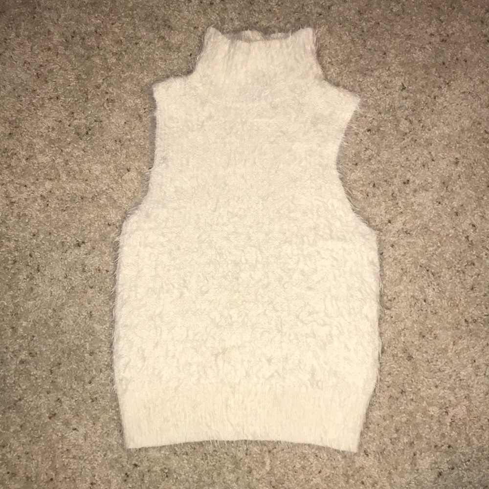 EXPRESS fuzzy sleeveless turtleneck in ivory